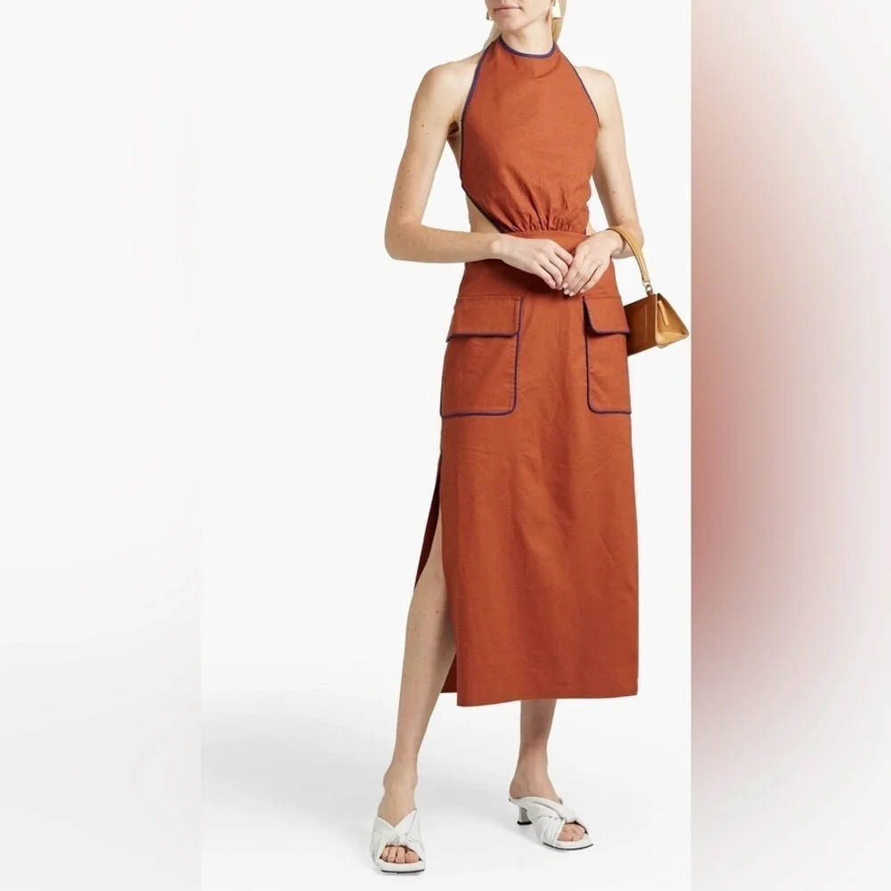 STAUD Bree gathered linen-blend halterneck midi dress (SD2) - Picture 3 of 11